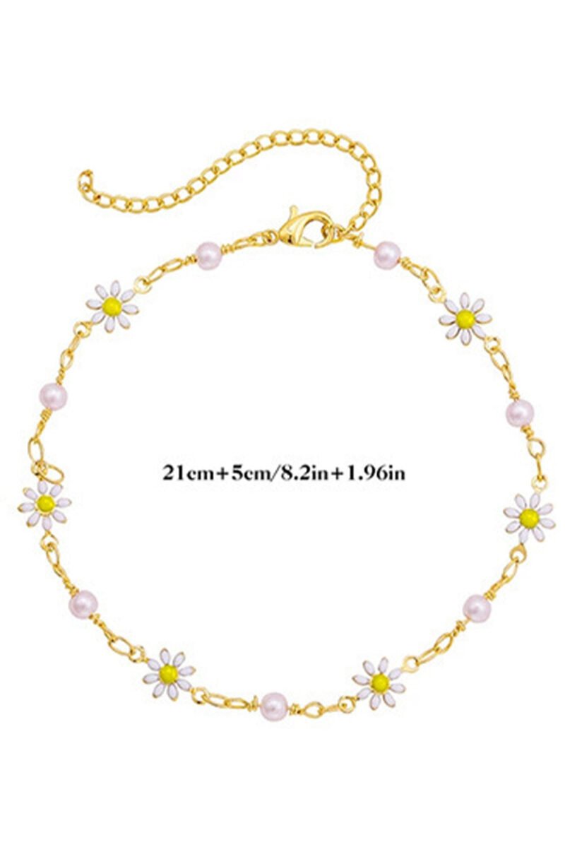 Gold Daisy & Pearl Chain Anklet - Image 3