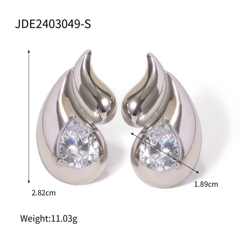 18k gold stainless steel white diamond earrings with double layered droplet - Image 2