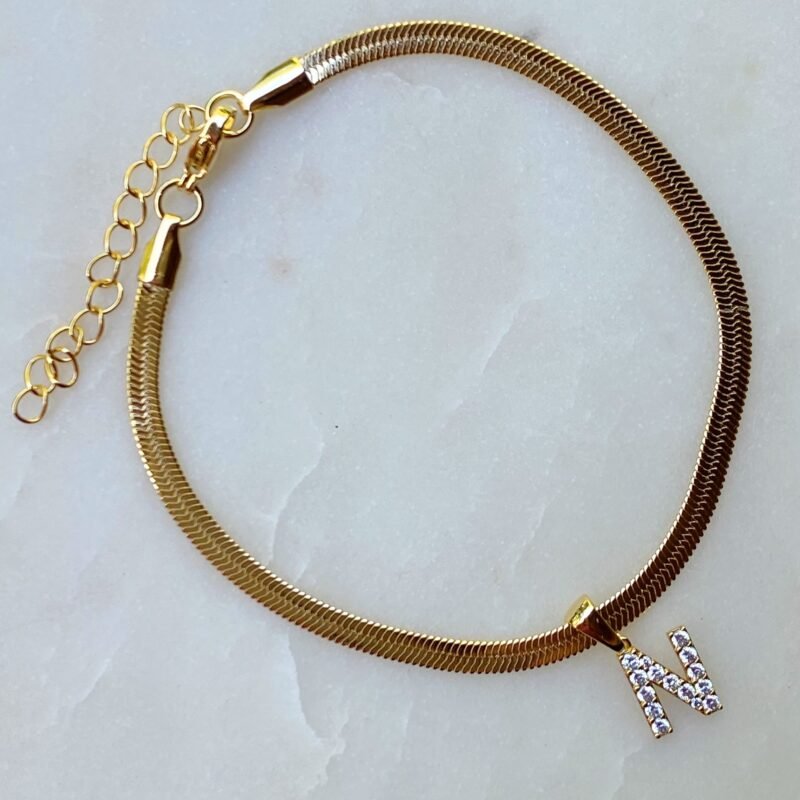 Herringbone Chain Initial Anklet - Image 15