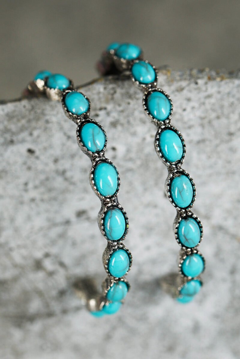 Sky Blue Gem Inlay Retro C-shape Earrings - Image 7