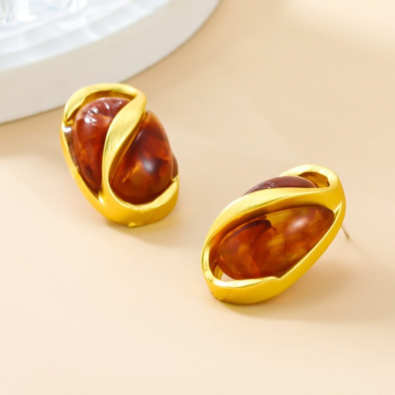 Earrings, bracelets and necklaces set for women multi-layered oval alloy resin exaggerated jewelry - Image 6