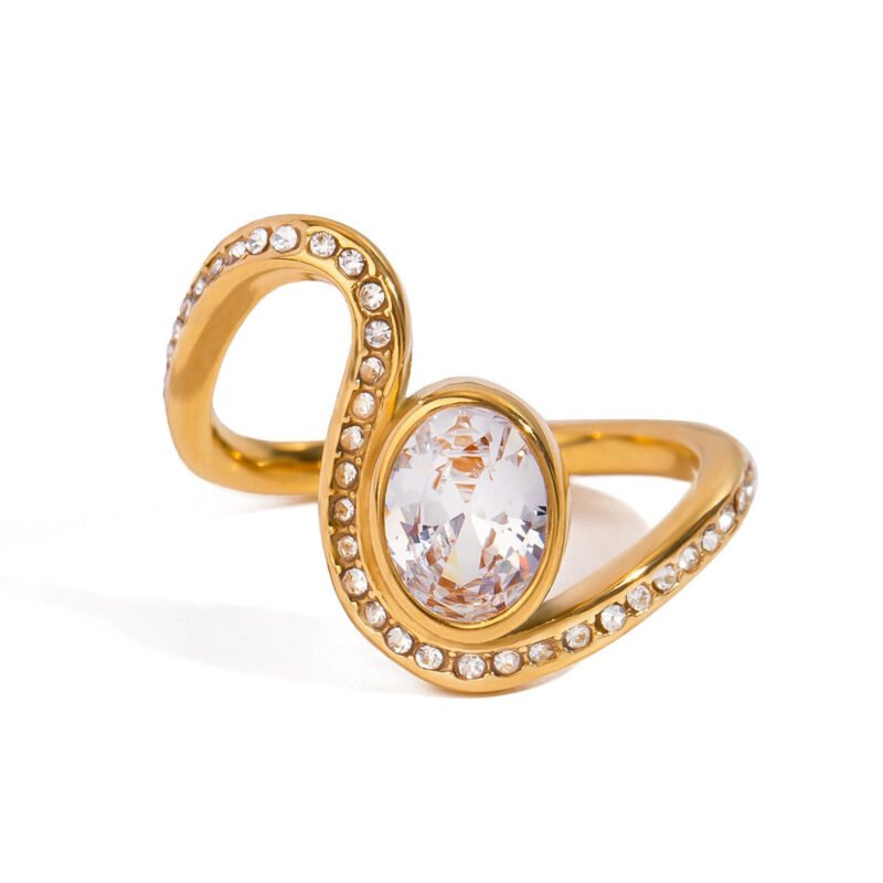 18K gold geometric gemstone design high-end ring - Image 3