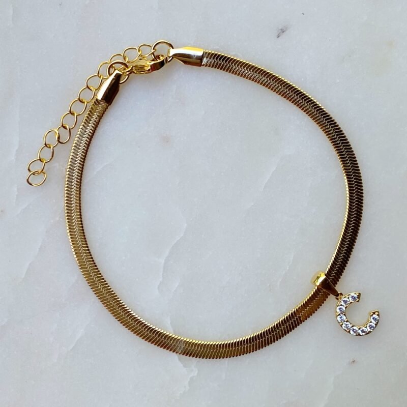 Herringbone Chain Initial Anklet - Image 7