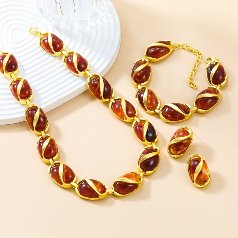 Earrings, bracelets and necklaces set for women multi-layered oval alloy resin exaggerated jewelry - Image 8