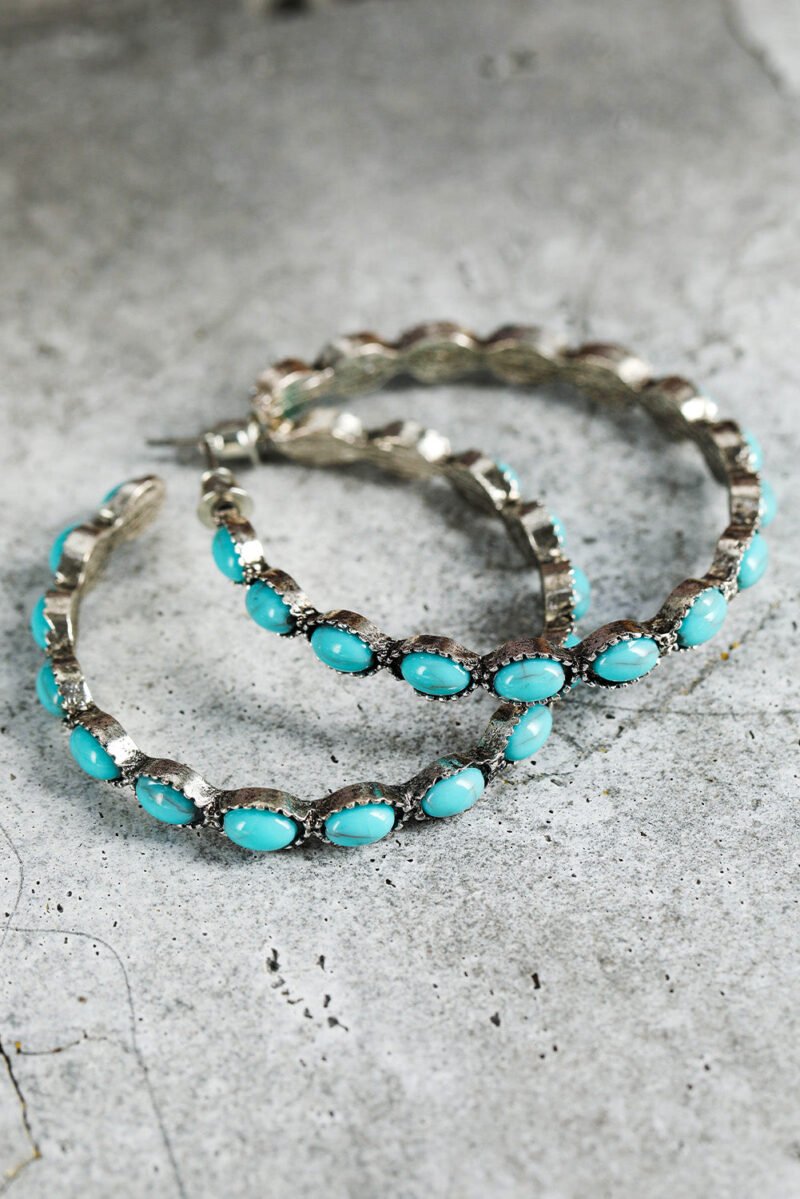 Sky Blue Gem Inlay Retro C-shape Earrings - Image 8