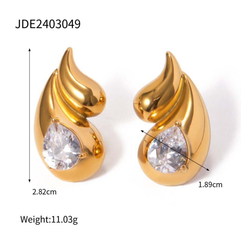 18k gold stainless steel white diamond earrings with double layered droplet - Image 3