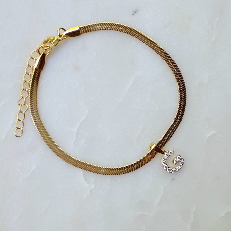 Herringbone Chain Initial Anklet - Image 9