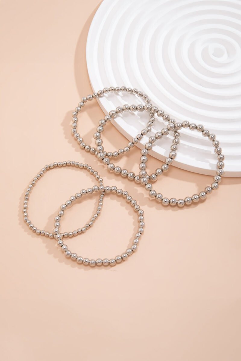 Silvery 5pcs/set Beaded Bracelet Set - Image 3