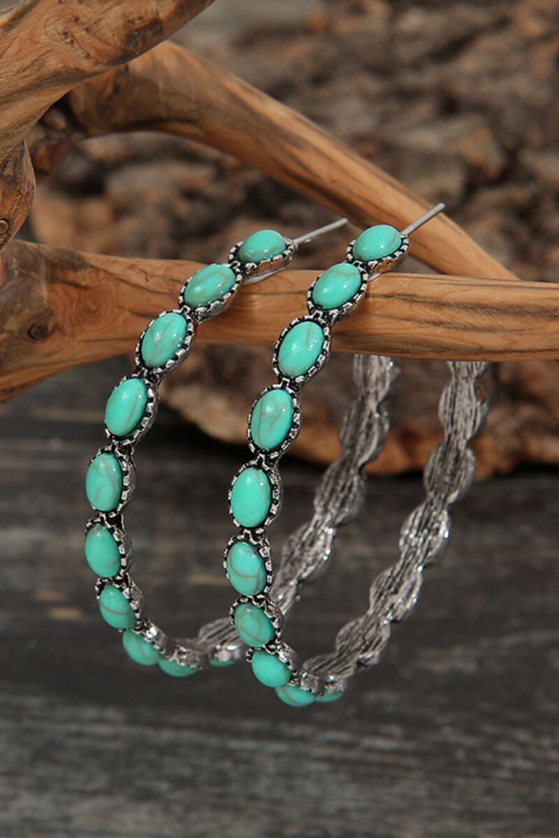 Sky Blue Gem Inlay Retro C-shape Earrings - Image 2