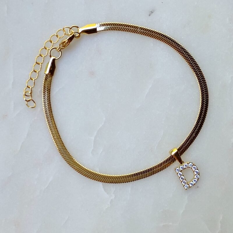 Herringbone Chain Initial Anklet - Image 8