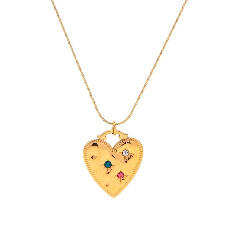 18K gold noble and elegant heart-shaped diamond pendant necklace - Image 6