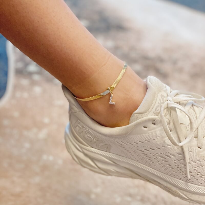 Herringbone Chain Initial Anklet - Image 2