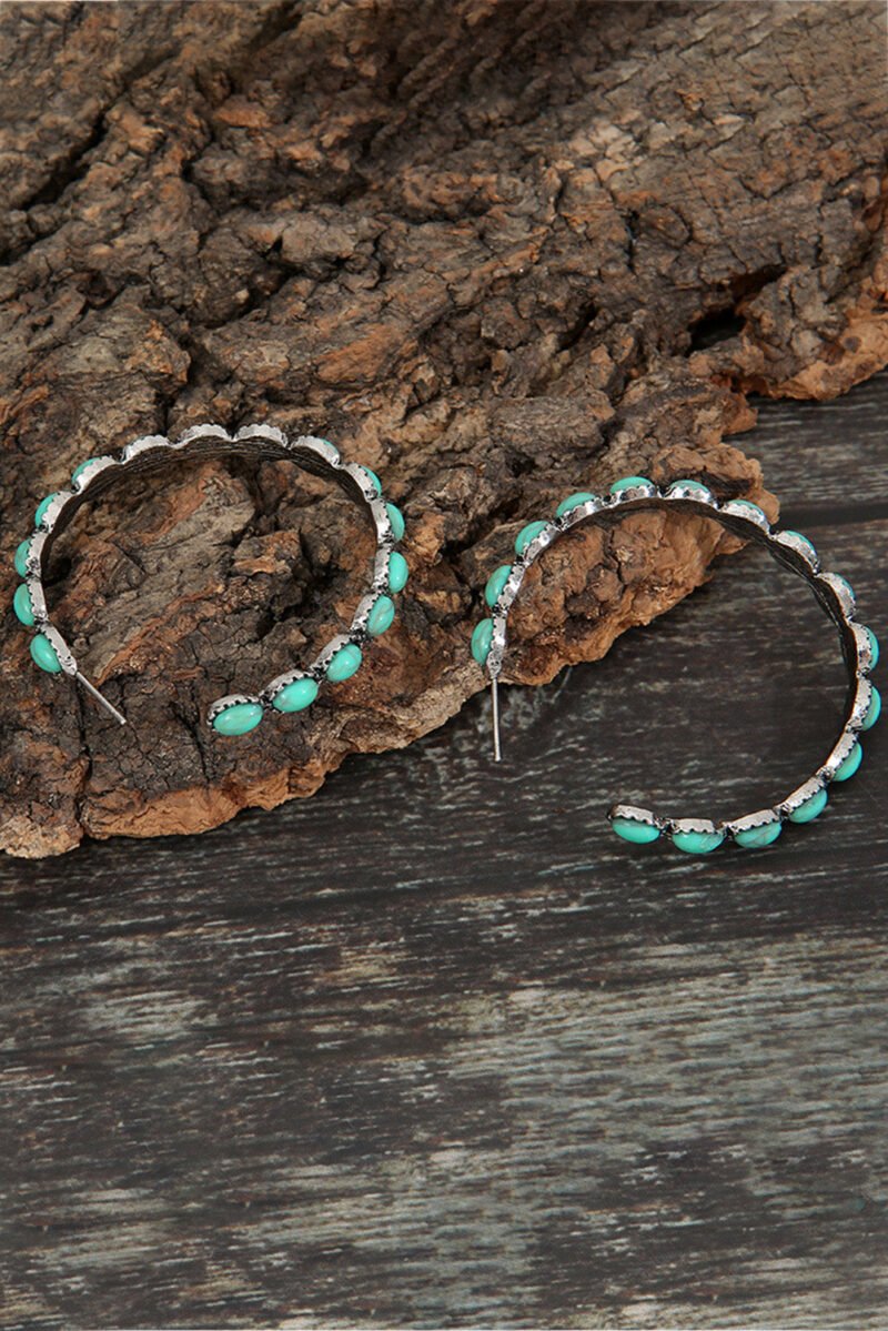 Sky Blue Gem Inlay Retro C-shape Earrings - Image 5