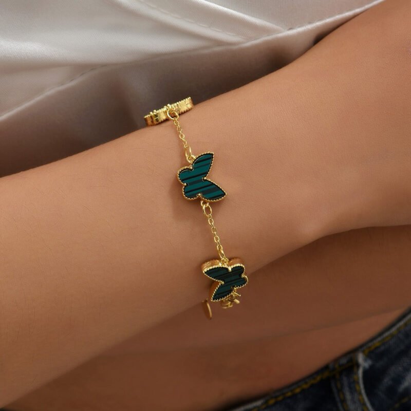 18K Gold Butterfly/Clover Design Exquisite Unique Bracelet - Image 6