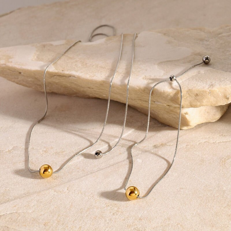 18K gold ball with gold and silver color matching design high-end necklace and bracelet set
