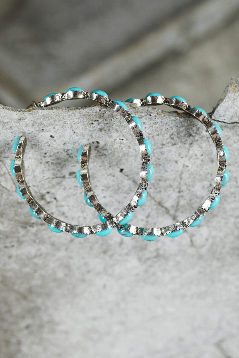 Sky Blue Gem Inlay Retro C-shape Earrings - Image 6