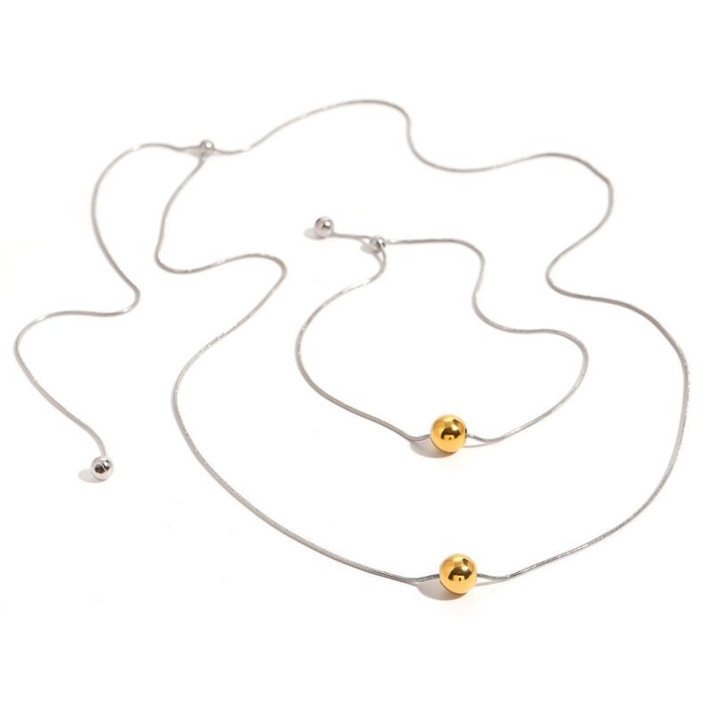 18K gold ball with gold and silver color matching design high-end necklace and bracelet set - Image 8